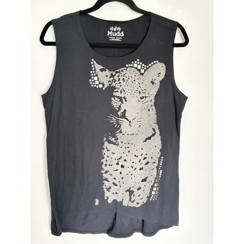 Vintage Mudd Muscle Tank Black Leopard Studded Graphic Boho Y2K Indi Retro XL
